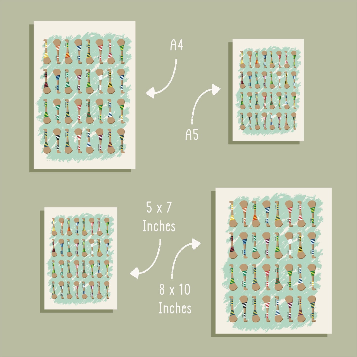 Irish County Hurleys Print