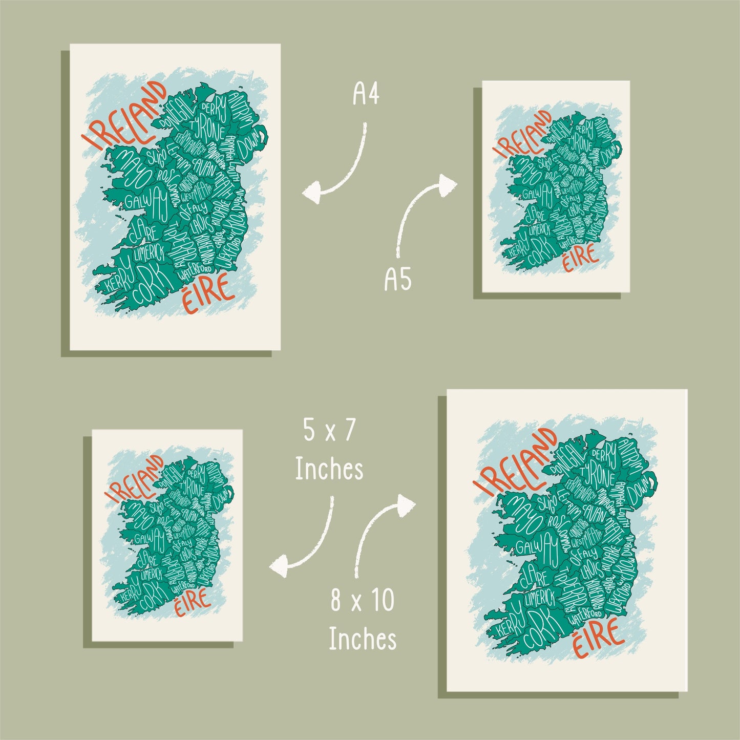 Ireland Map Print – County Names Edition