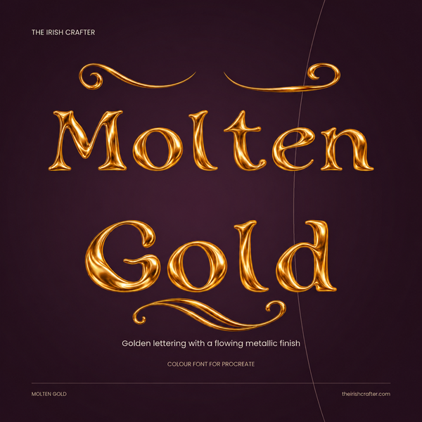 Molten Gold colour font for Procreate with gold flourishes