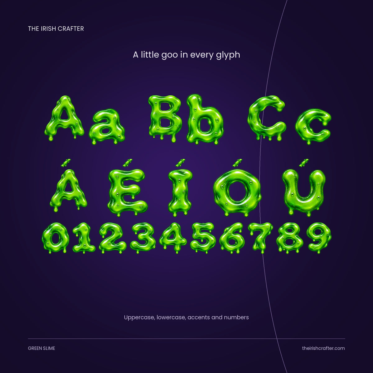 Green Slime uppercase, lowercase, fadas and numbers
