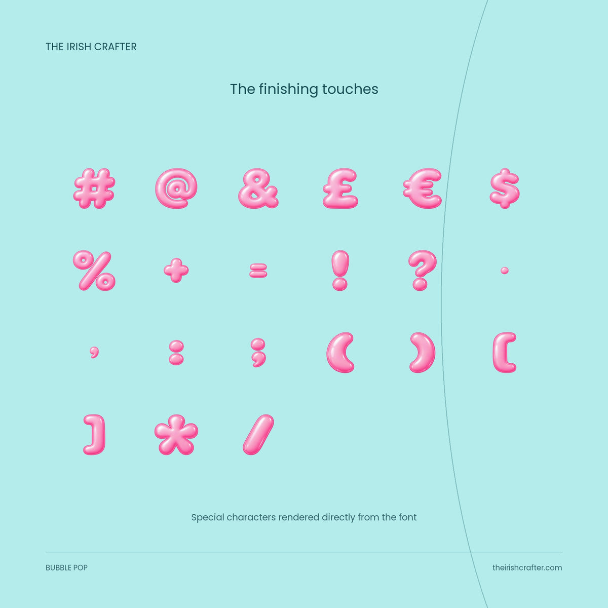 Bubble Pop special characters: hashtag, at sign, ampersand, pound, euro, dollar, percent and punctuation