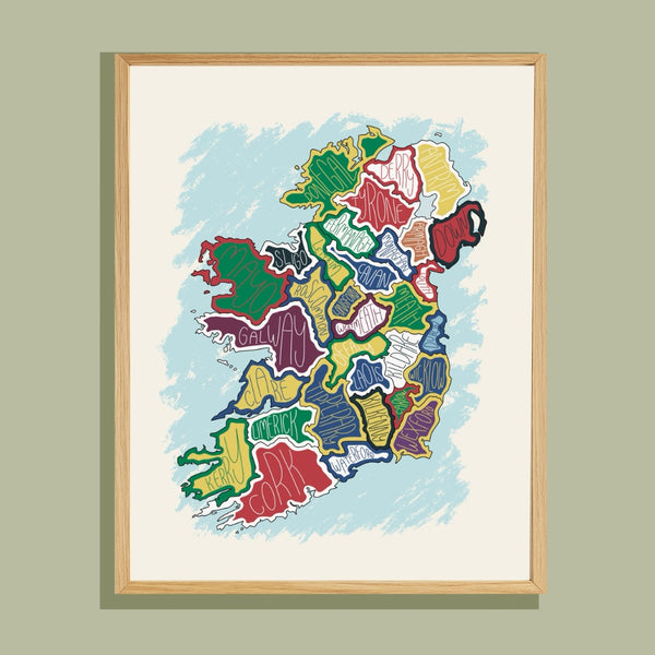Ireland Map Print – County Colours Edition