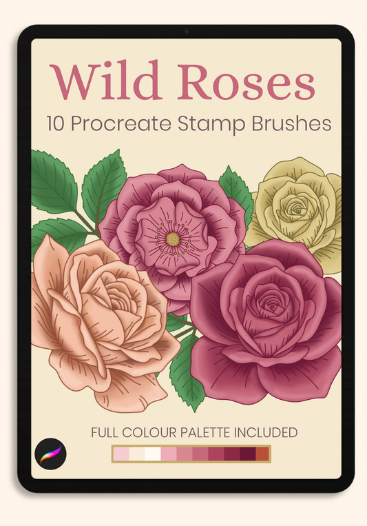 Wild Roses Procreate Stamp Brushes : Floral Stamp Brush Set for iPad, Digital Download